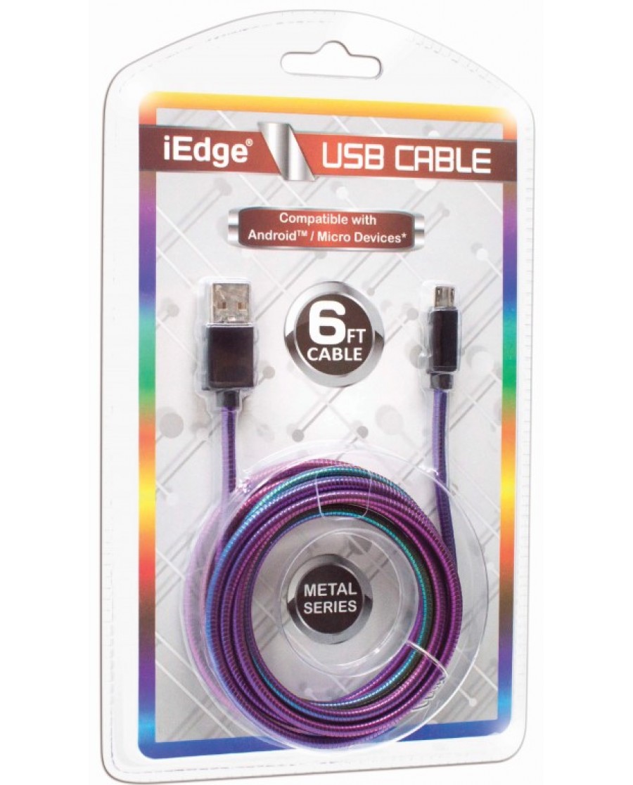 6 Ft Metal Rainbow Micro USB Cable