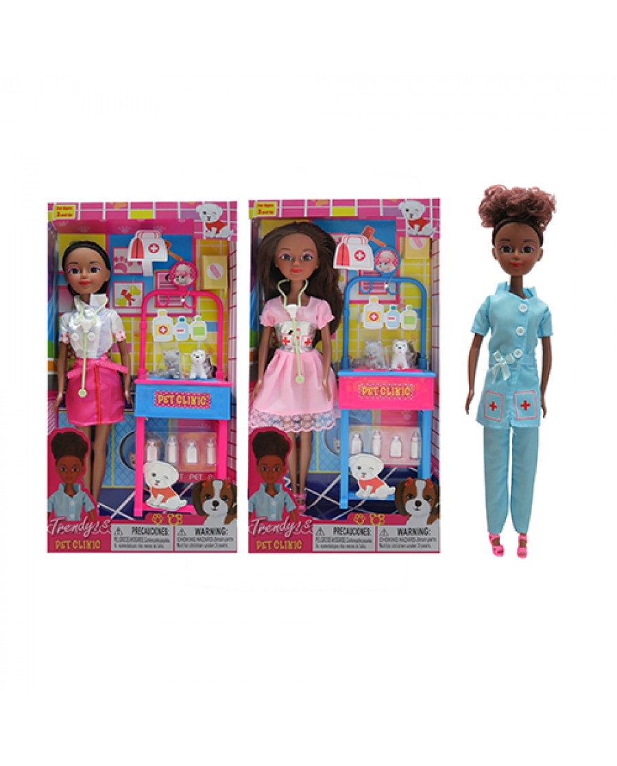 12" Veterinarian Doll and Pet Clinic Play Set African American