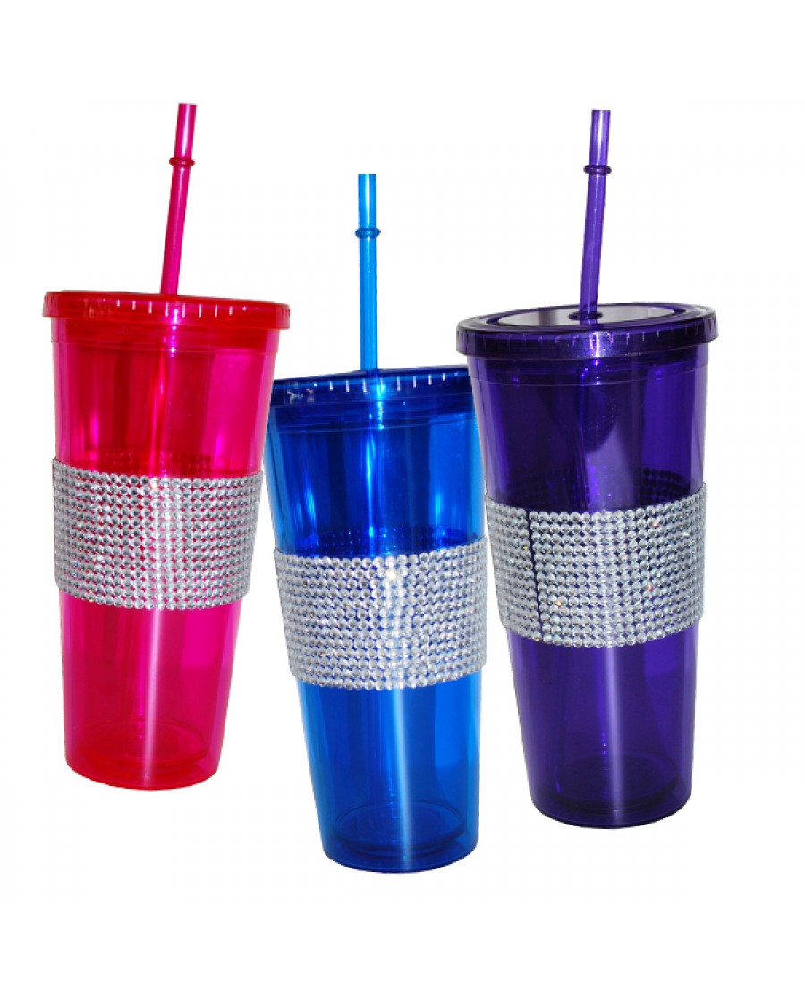 24oz Wide Silver Bling Band Drinking Tumbler