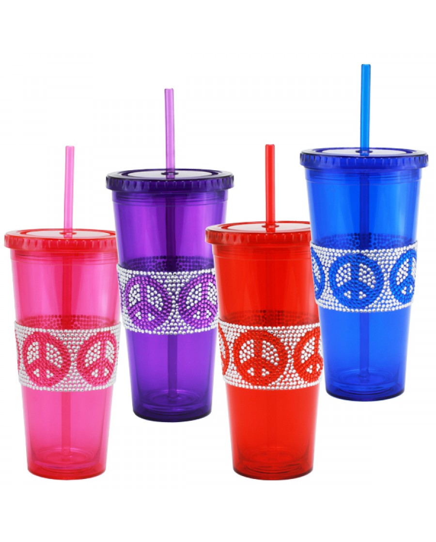 24oz Peace Sign Design Bling Drinking Tumblers 